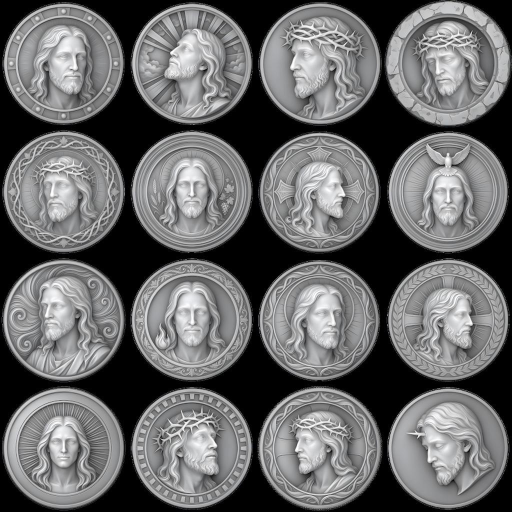 Jesus Coin Engraving Depth Map, Christian Bronze Relief Laser Art Bundle
