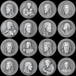 Jesus Coin Engraving Depth Map, Christian Bronze Relief Laser Art Bundle
