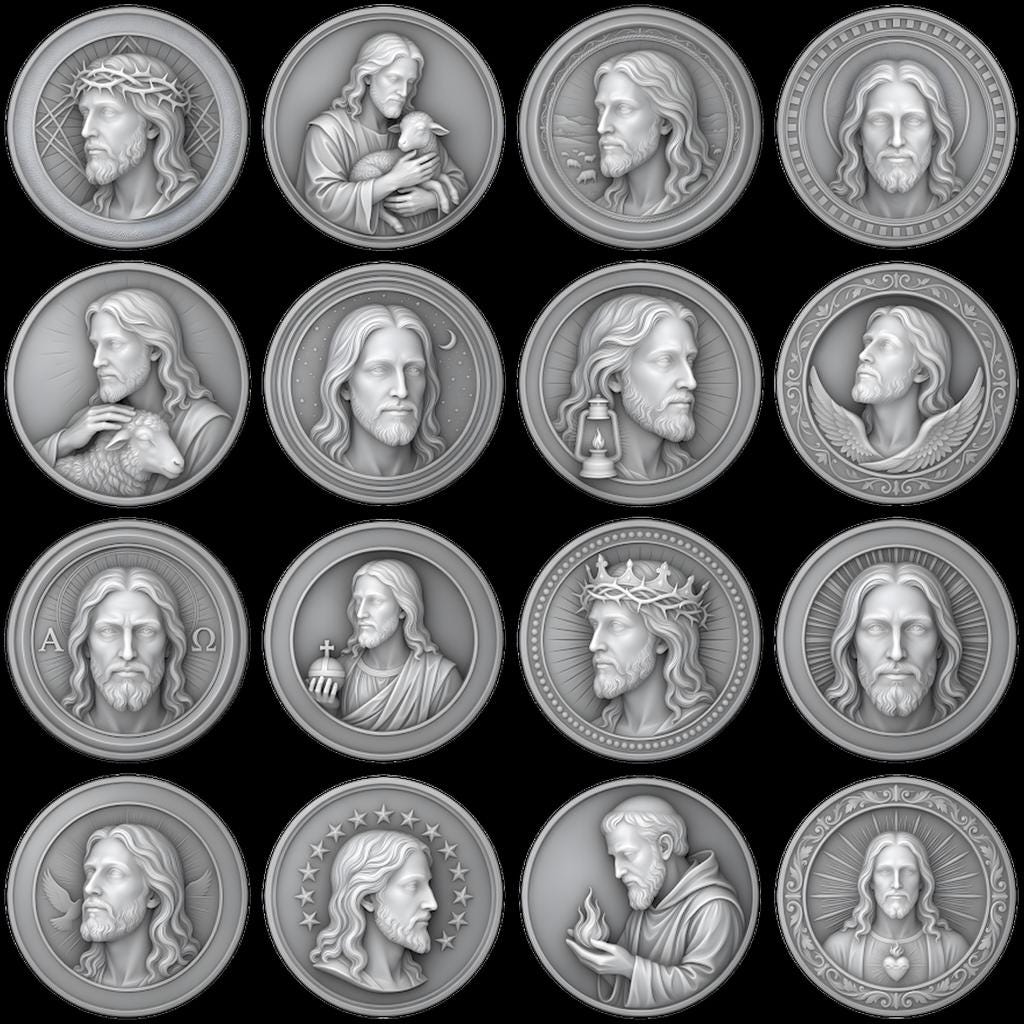 Jesus Coin Engraving Depth Map, Christian Bronze Relief Laser Art Bundle