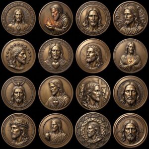 Jesus Coin Engraving Depth Map, Christian Bronze Relief Laser Art Bundle