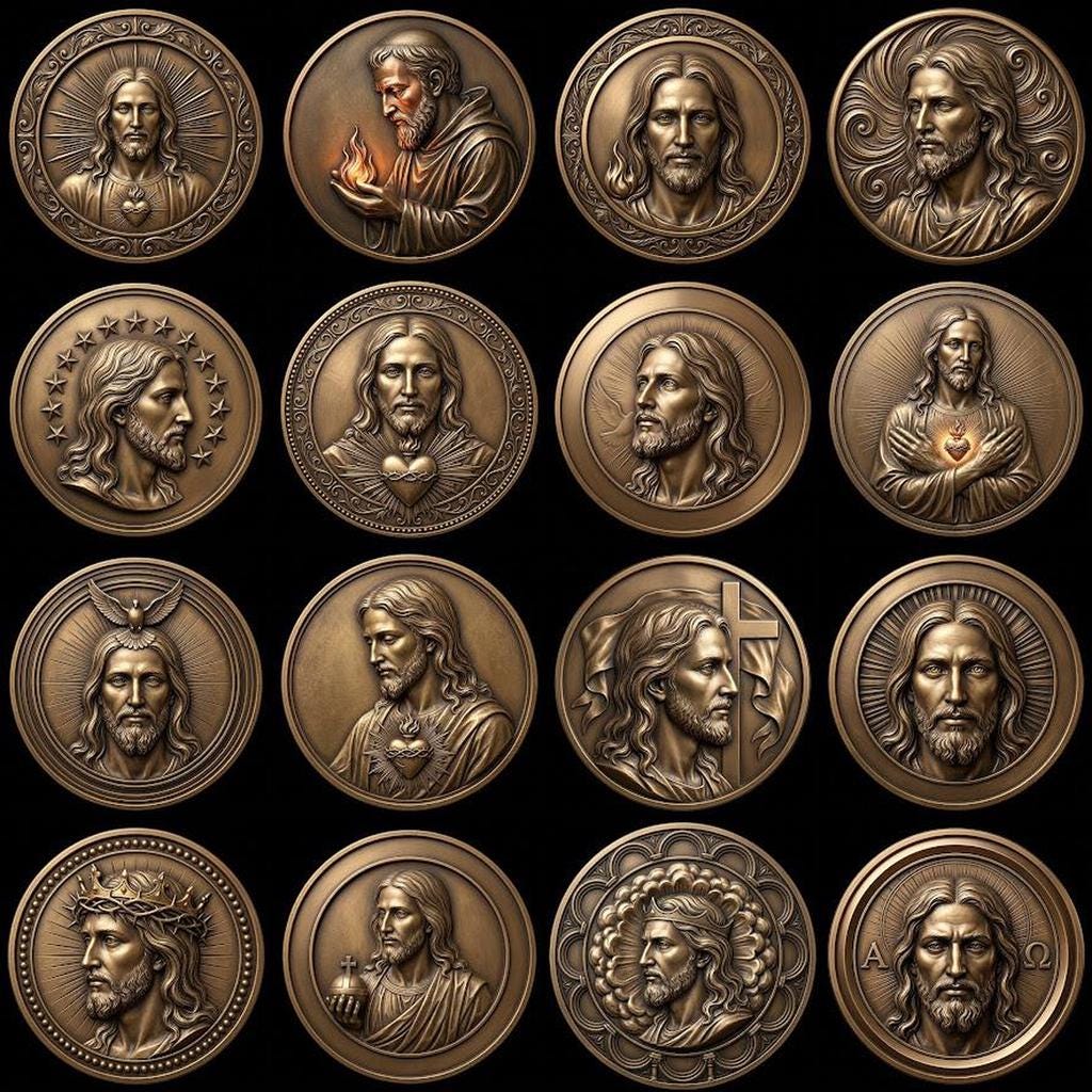 Jesus Coin Engraving Depth Map, Christian Bronze Relief Laser Art Bundle
