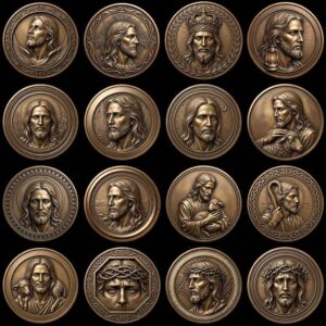 Jesus Coin Engraving Depth Map, Christian Bronze Relief Laser Art Bundle