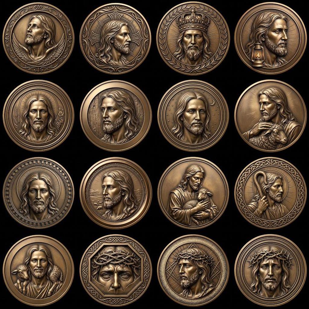 Jesus Coin Engraving Depth Map, Christian Bronze Relief Laser Art Bundle