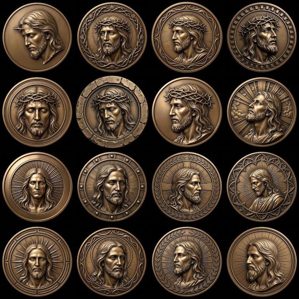 Jesus Coin Engraving Depth Map, Christian Bronze Relief Laser Art Bundle