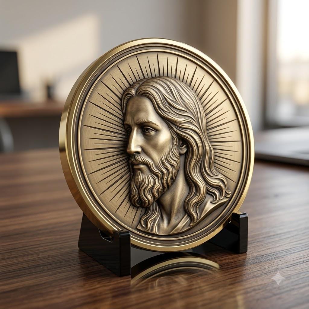 Jesus Coin Engraving Depth Map, Christian Bronze Relief Laser Art Bundle