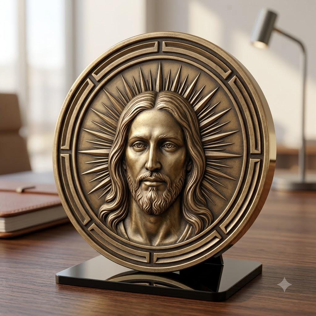 Jesus Coin Engraving Depth Map, Christian Bronze Relief Laser Art Bundle