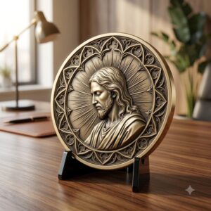 Jesus Coin Engraving Depth Map, Christian Bronze Relief Laser Art Bundle