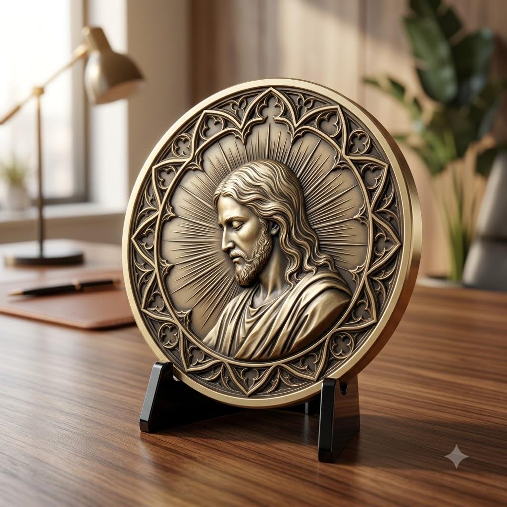 Jesus Coin Engraving Depth Map, Christian Bronze Relief Laser Art Bundle