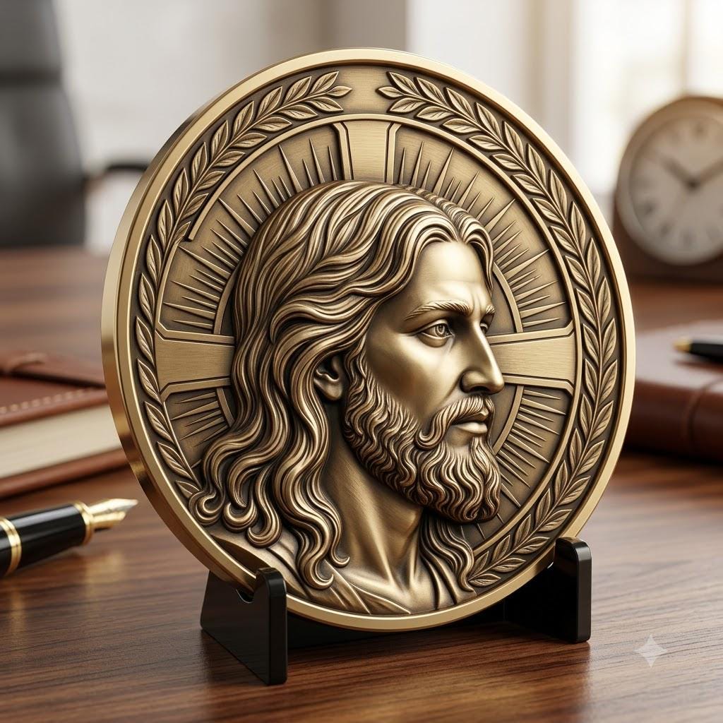 Jesus Coin Engraving Depth Map, Christian Bronze Relief Laser Art Bundle