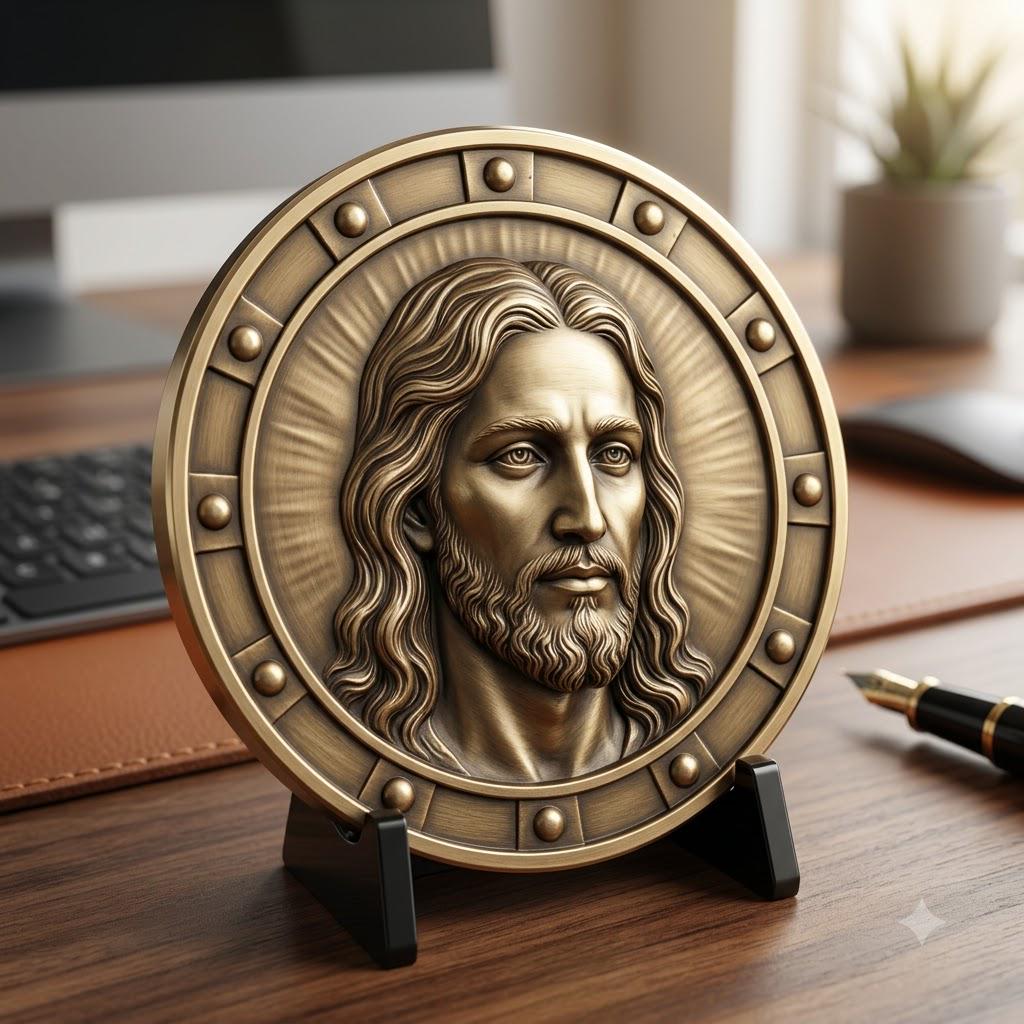 Jesus Coin Engraving Depth Map, Christian Bronze Relief Laser Art Bundle