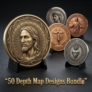 Jesus Relief PNG for Coin Engraving, Christian Medallion Depth Map Pattern