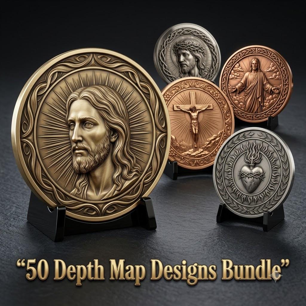 Jesus Relief PNG for Coin Engraving, Christian Medallion Depth Map Pattern