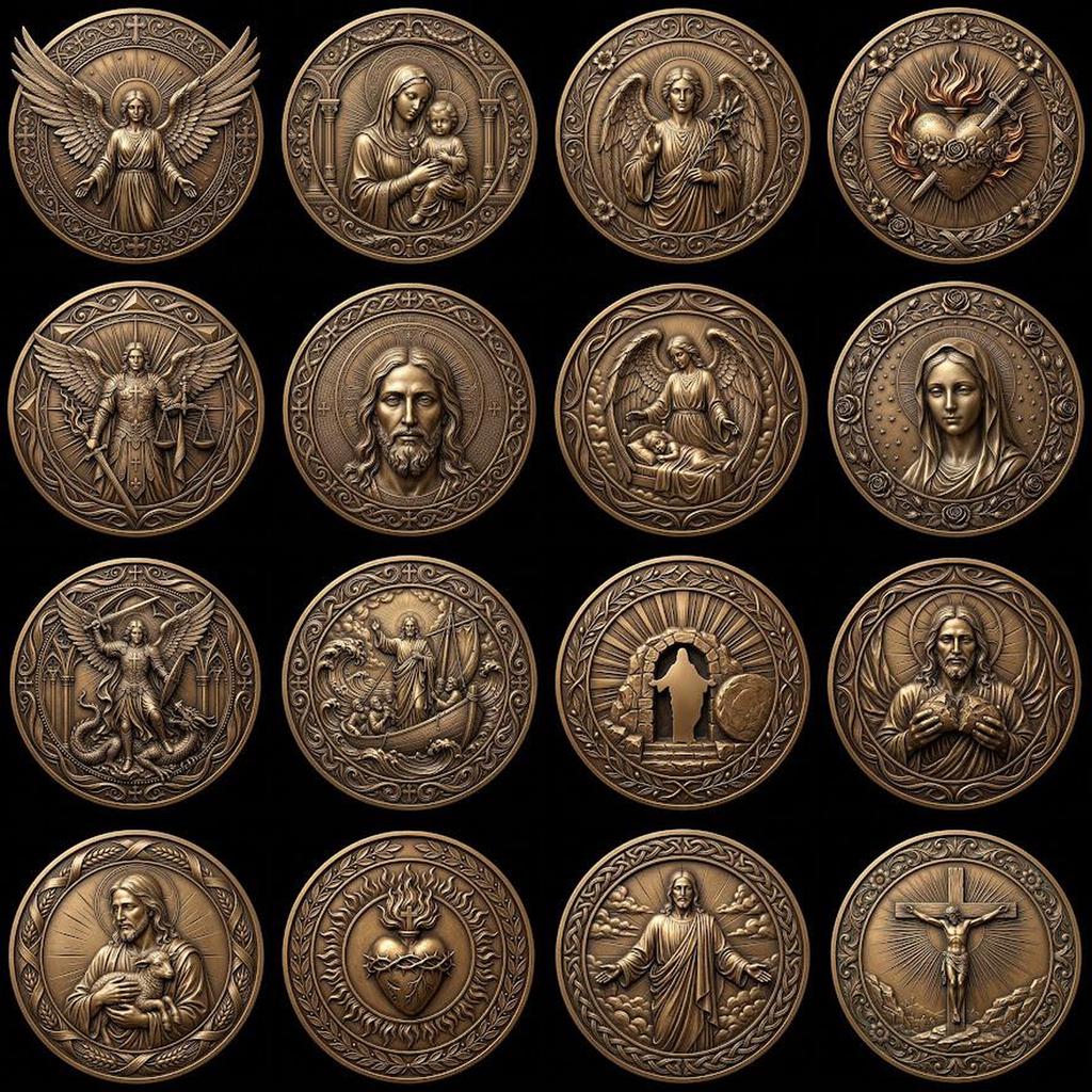 Jesus Relief PNG for Coin Engraving, Christian Medallion Depth Map Pattern