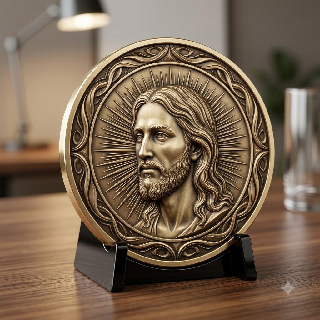 Jesus Relief PNG for Coin Engraving, Christian Medallion Depth Map Pattern