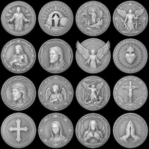 Jesus Relief PNG for Coin Engraving, Christian Medallion Depth Map Pattern