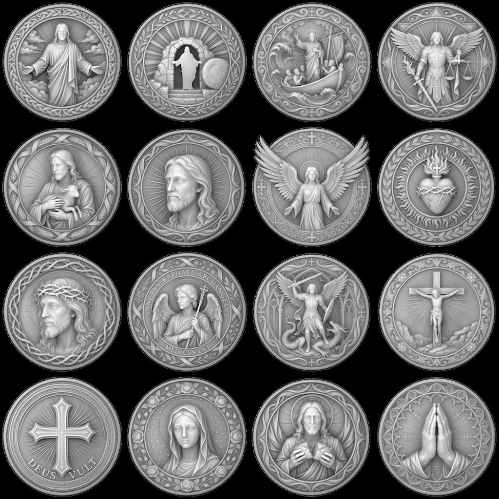 Jesus Relief PNG for Coin Engraving, Christian Medallion Depth Map Pattern