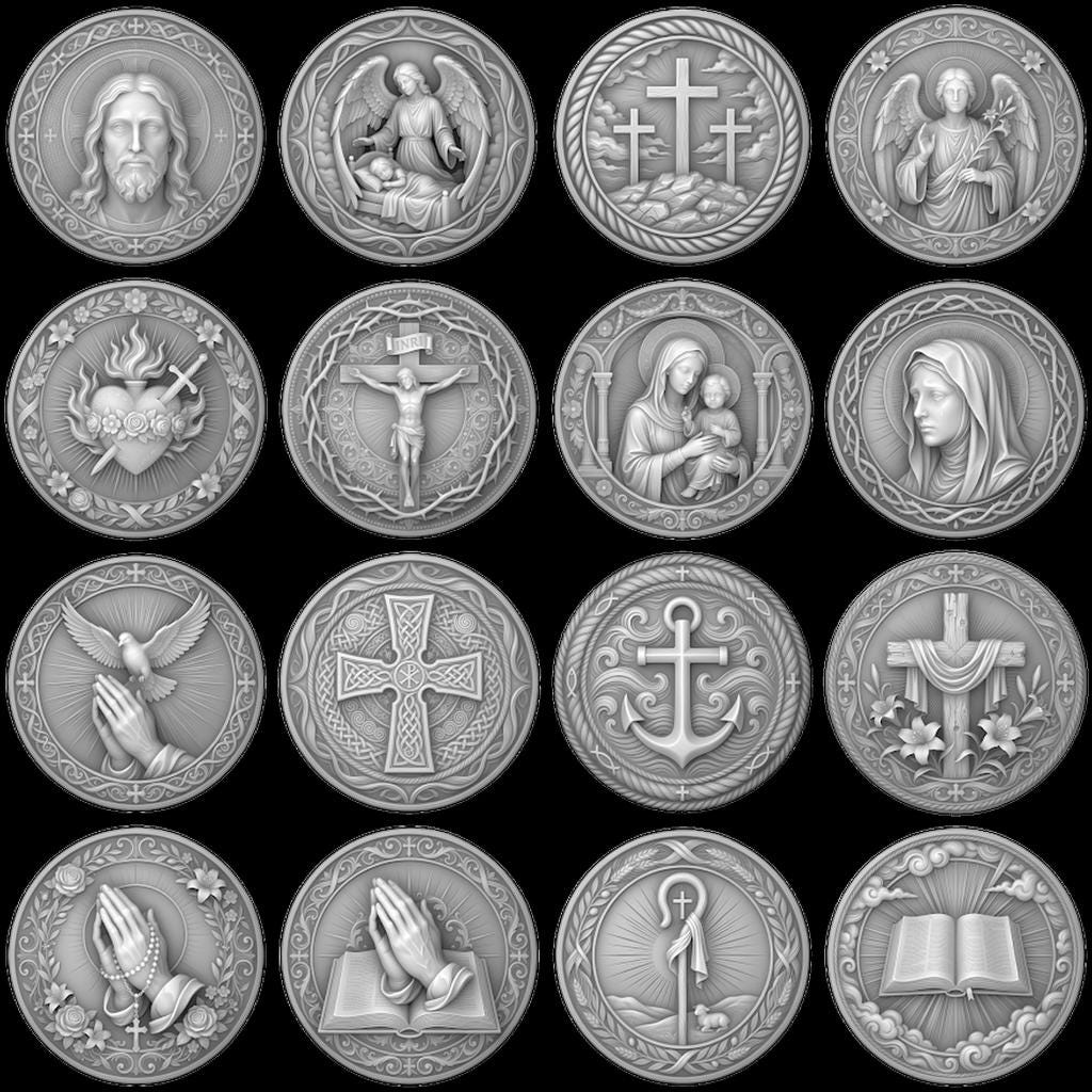 Jesus Relief PNG for Coin Engraving, Christian Medallion Depth Map Pattern
