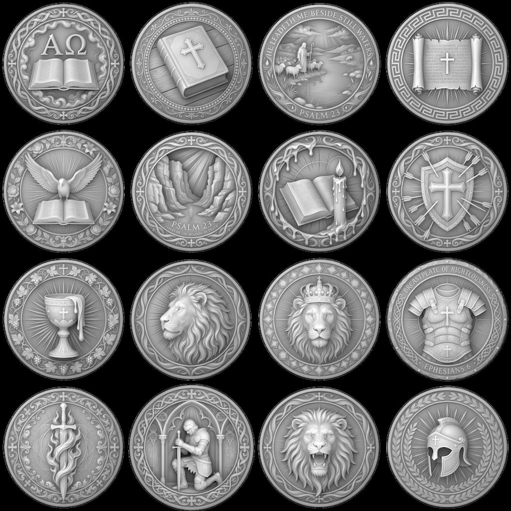 Jesus Relief PNG for Coin Engraving, Christian Medallion Depth Map Pattern