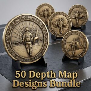 Military Challenge Coin Laser File, Deep Relief Veteran Tribute Medal Map