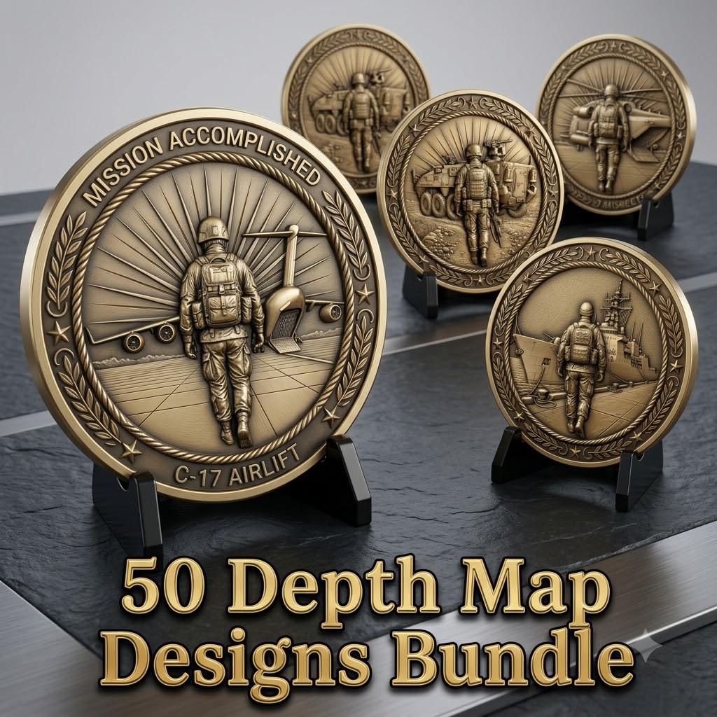 Military Challenge Coin Laser File, Deep Relief Veteran Tribute Medal Map