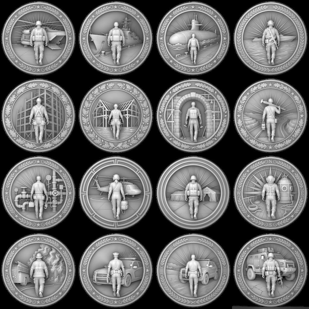 Military Challenge Coin Laser File, Deep Relief Veteran Tribute Medal Map