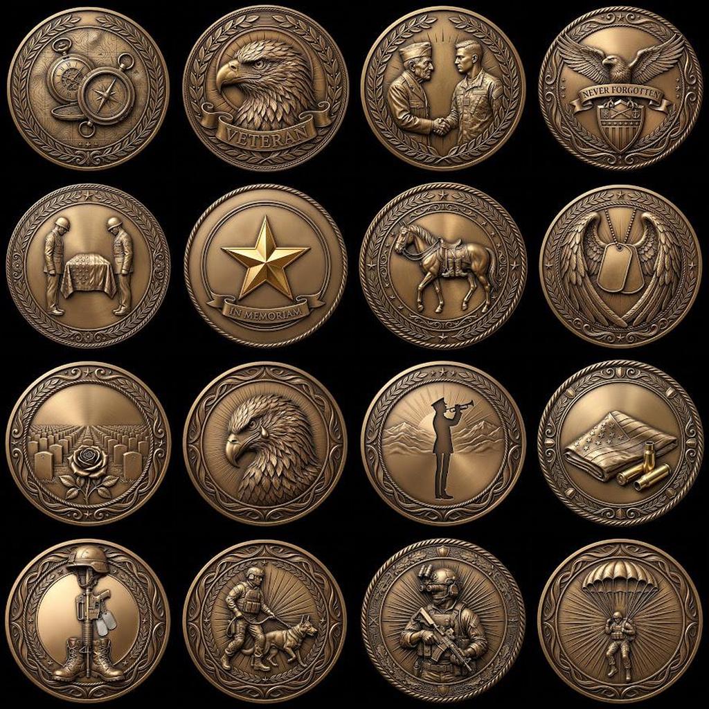 Military Coin Depth Maps, 49 High Detail Relief Files for Laser Engraving