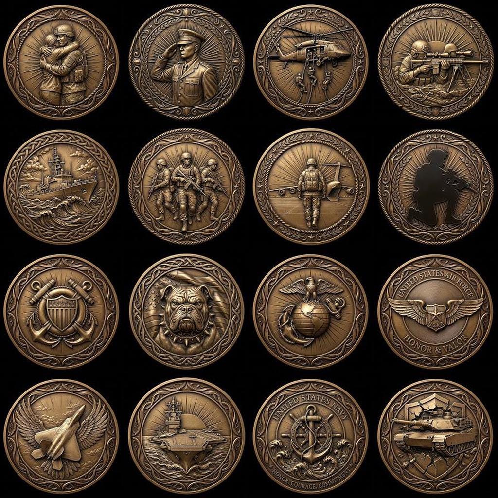 Military Coin Depth Maps, 49 High Detail Relief Files for Laser Engraving