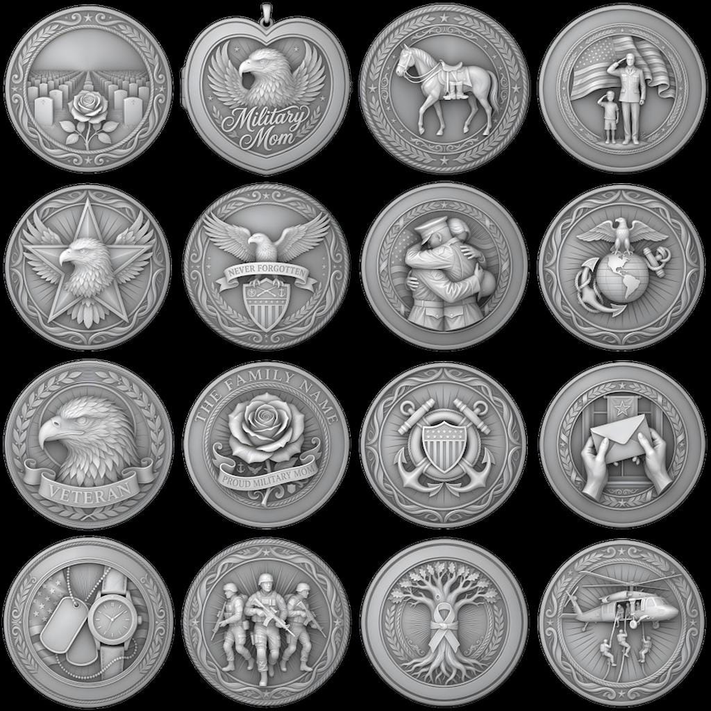 Military Coin Depth Maps, 49 High Detail Relief Files for Laser Engraving