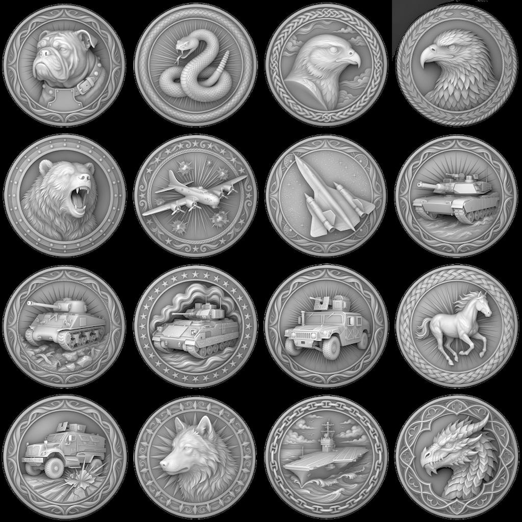 Military Coin Engraving File, Patriotic Medal Relief Laser Depth Map PNG