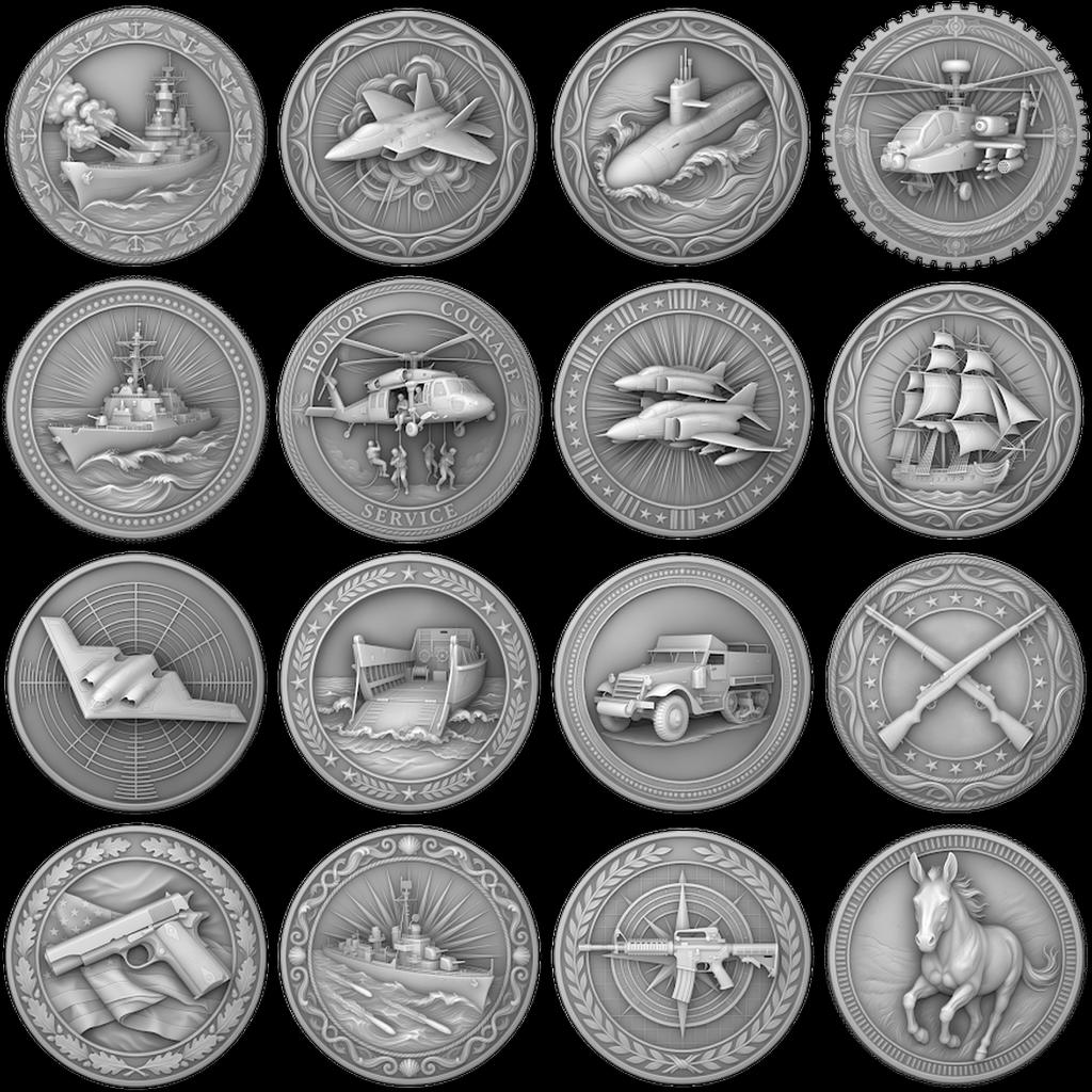 Military Coin Engraving File, Patriotic Medal Relief Laser Depth Map PNG