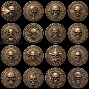 Military Skull Challenge Coin Depth Map, Tactical Laser Engraving Relief PNG