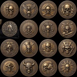 Military Skull Challenge Coin Depth Map, Tactical Laser Engraving Relief PNG