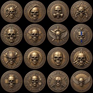 Military Skull Challenge Coin Depth Map, Tactical Laser Engraving Relief PNG