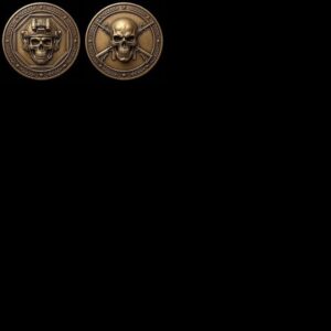Military Skull Challenge Coin Depth Map, Tactical Laser Engraving Relief PNG