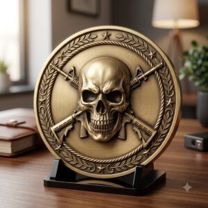 Military Skull Challenge Coin Depth Map, Tactical Laser Engraving Relief PNG