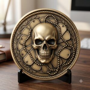 Military Skull Challenge Coin Depth Map, Tactical Laser Engraving Relief PNG