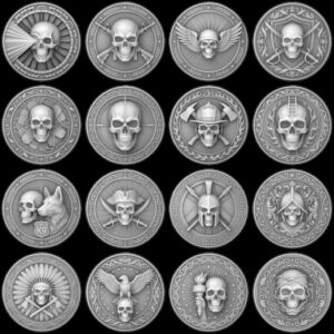 Military Skull Challenge Coin Depth Map, Tactical Laser Engraving Relief PNG