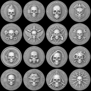 Military Skull Challenge Coin Depth Map, Tactical Laser Engraving Relief PNG