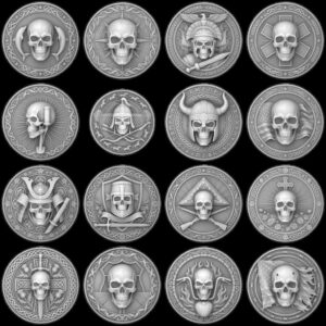 Military Skull Challenge Coin Depth Map, Tactical Laser Engraving Relief PNG
