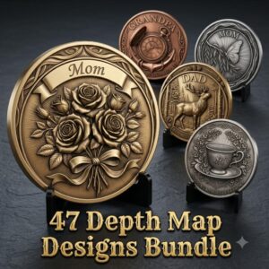 Mom and Dad Memorial Coin Engraving File, Family Heritage Laser Depth Map PNG