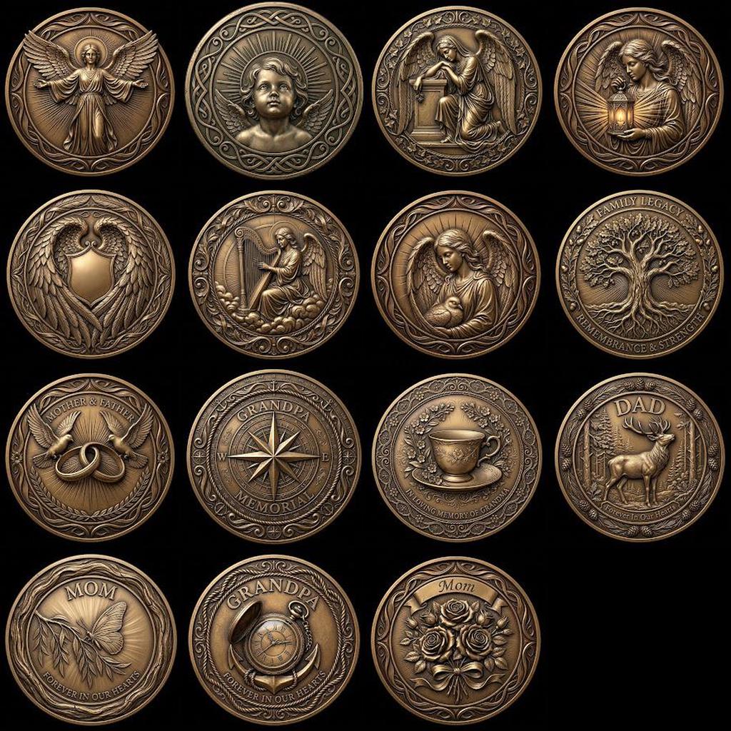 Mom and Dad Memorial Coin Engraving File, Family Heritage Laser Depth Map PNG