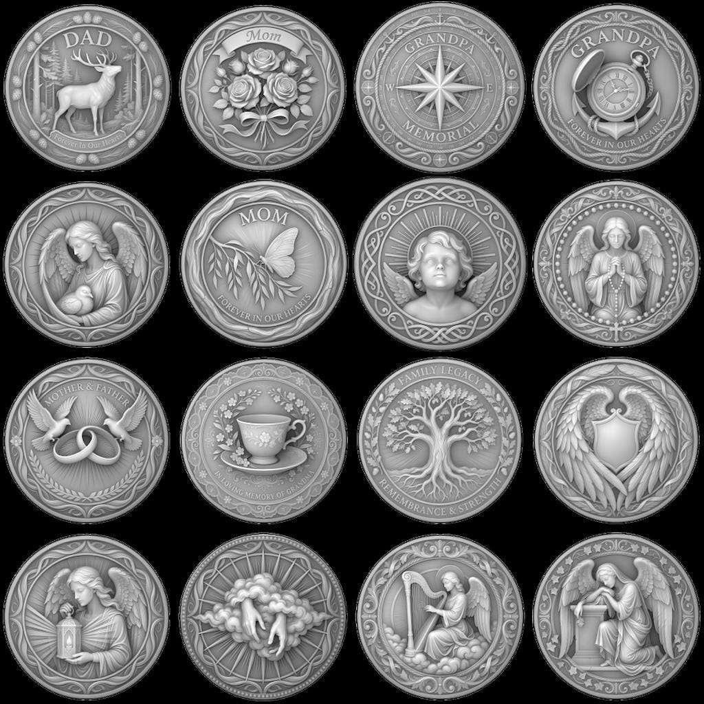 Mom and Dad Memorial Coin Engraving File, Family Heritage Laser Depth Map PNG