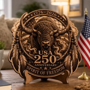 Native American Bison Laser Engraving Design, 3D Ancestral Spirit Wood Plaque