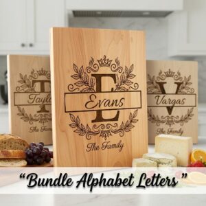 Ornate Monogram Letters, Custom Family Name Laser Designs for Chopping Boards