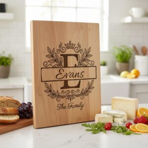 Ornate Monogram Letters, Custom Family Name Laser Designs for Chopping Boards