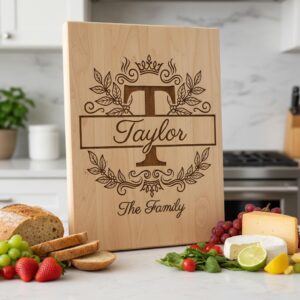 Ornate Monogram Letters, Custom Family Name Laser Designs for Chopping Boards