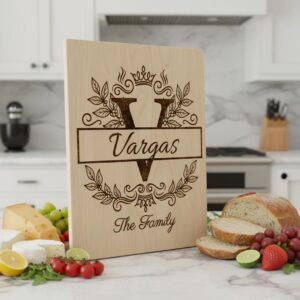Ornate Monogram Letters, Custom Family Name Laser Designs for Chopping Boards
