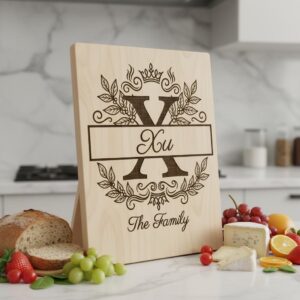 Ornate Monogram Letters, Custom Family Name Laser Designs for Chopping Boards
