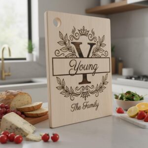 Ornate Monogram Letters, Custom Family Name Laser Designs for Chopping Boards