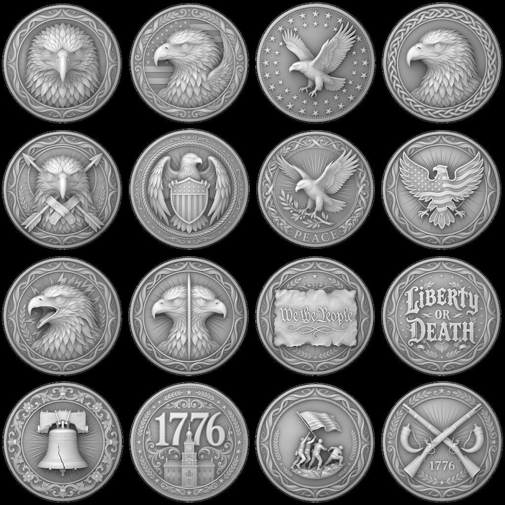 Patriotic Eagle 3D Depth Map, Laser Engraving File for High Relief Coins